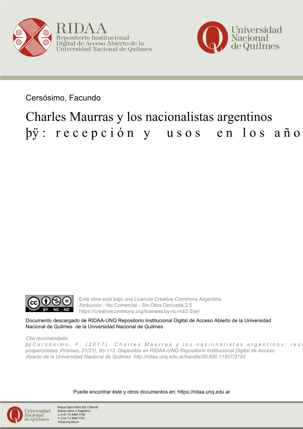 Charles Maurras Y Los Nacionalistas Argentinos Þÿ:Recepcióny Usos