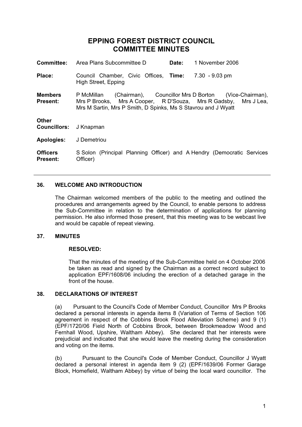 Epping Forest District Council Committee Minutes