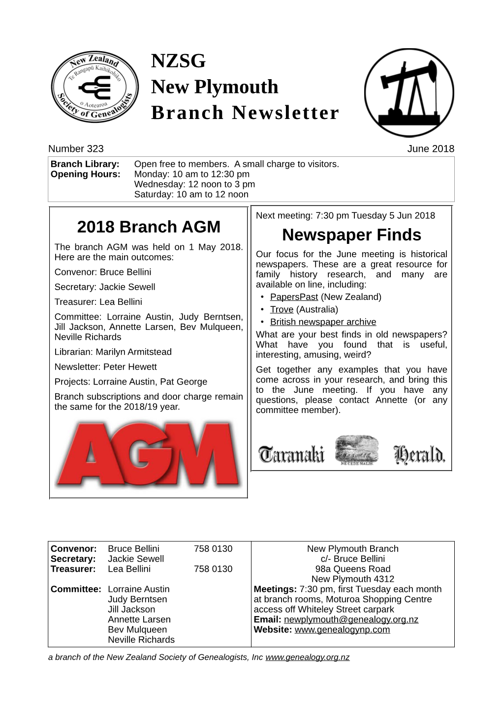 NZSG New Plymouth Branch Newsletter