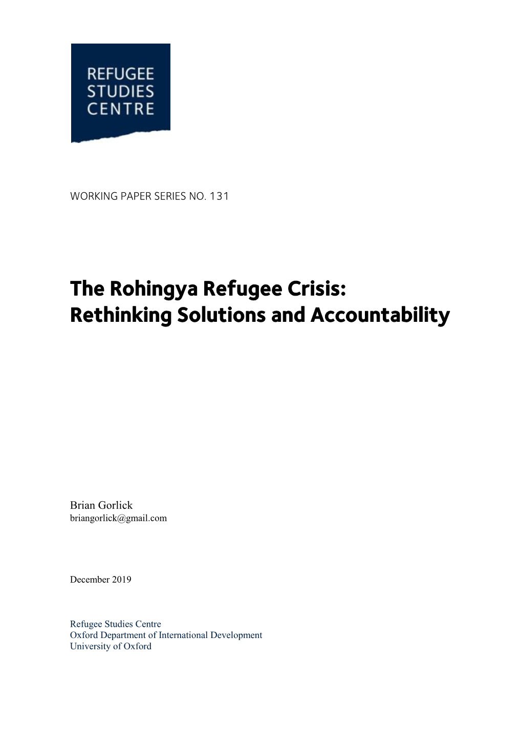 The Rohingya Refugee Crisis: Rethinking Solutions and Accountability