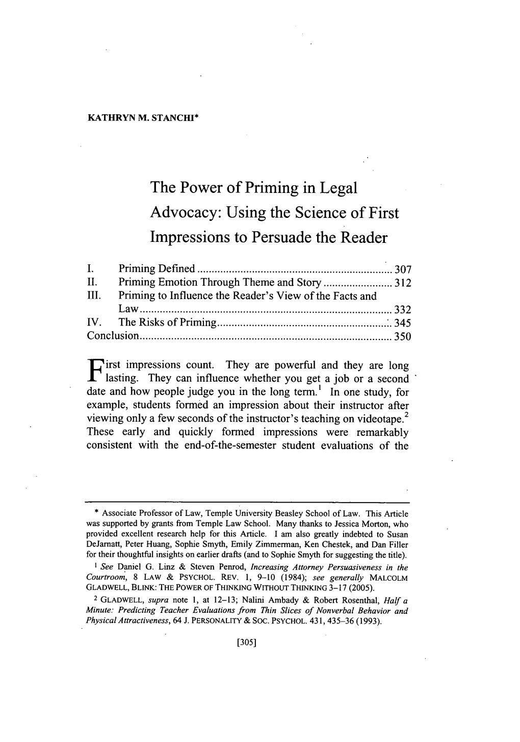 The Power of Priming in Legal Advocacy: Using the Science of First Impressions to Persuade the Reader