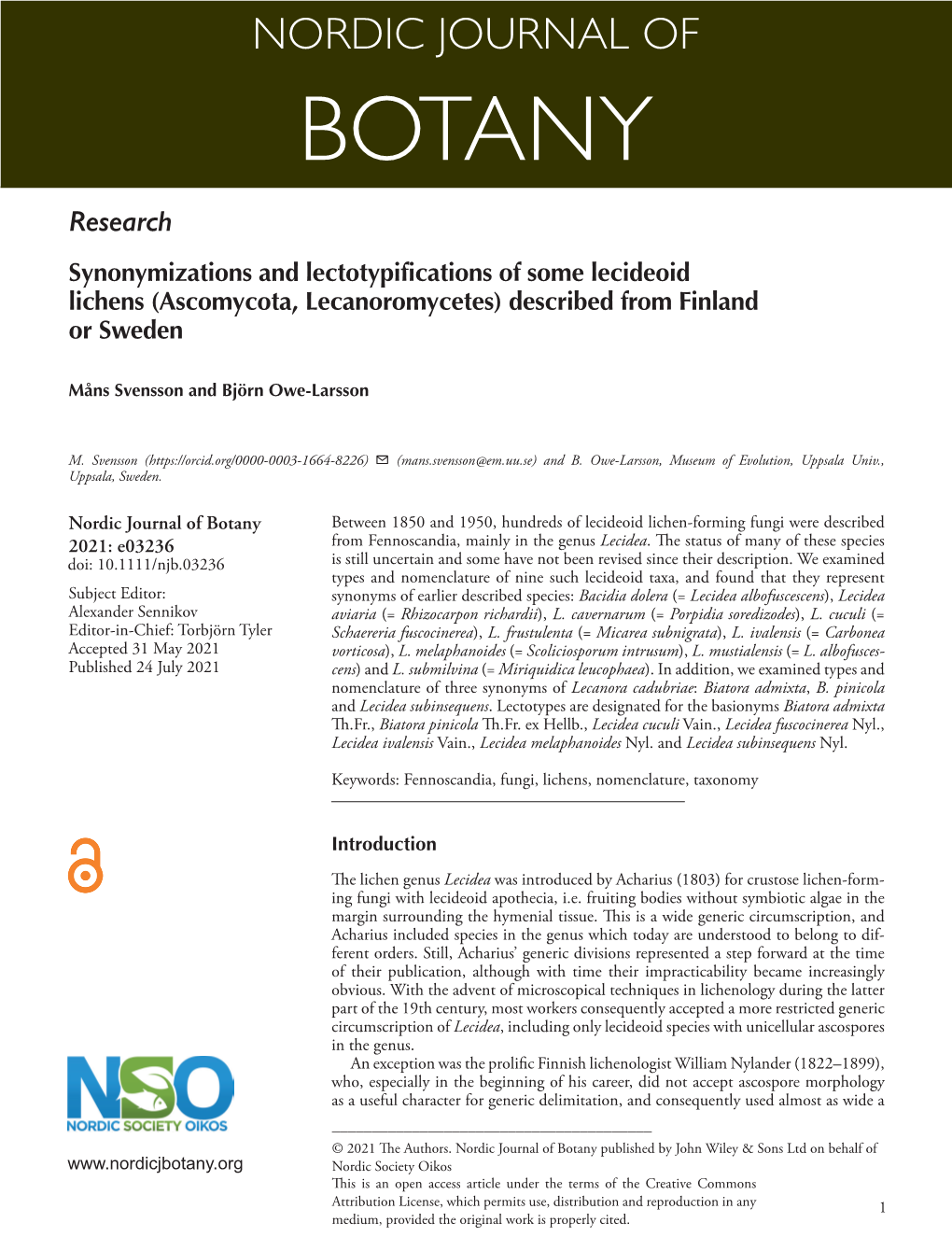 (Ascomycota, Lecanoromycetes) Described from Finland Or Sweden