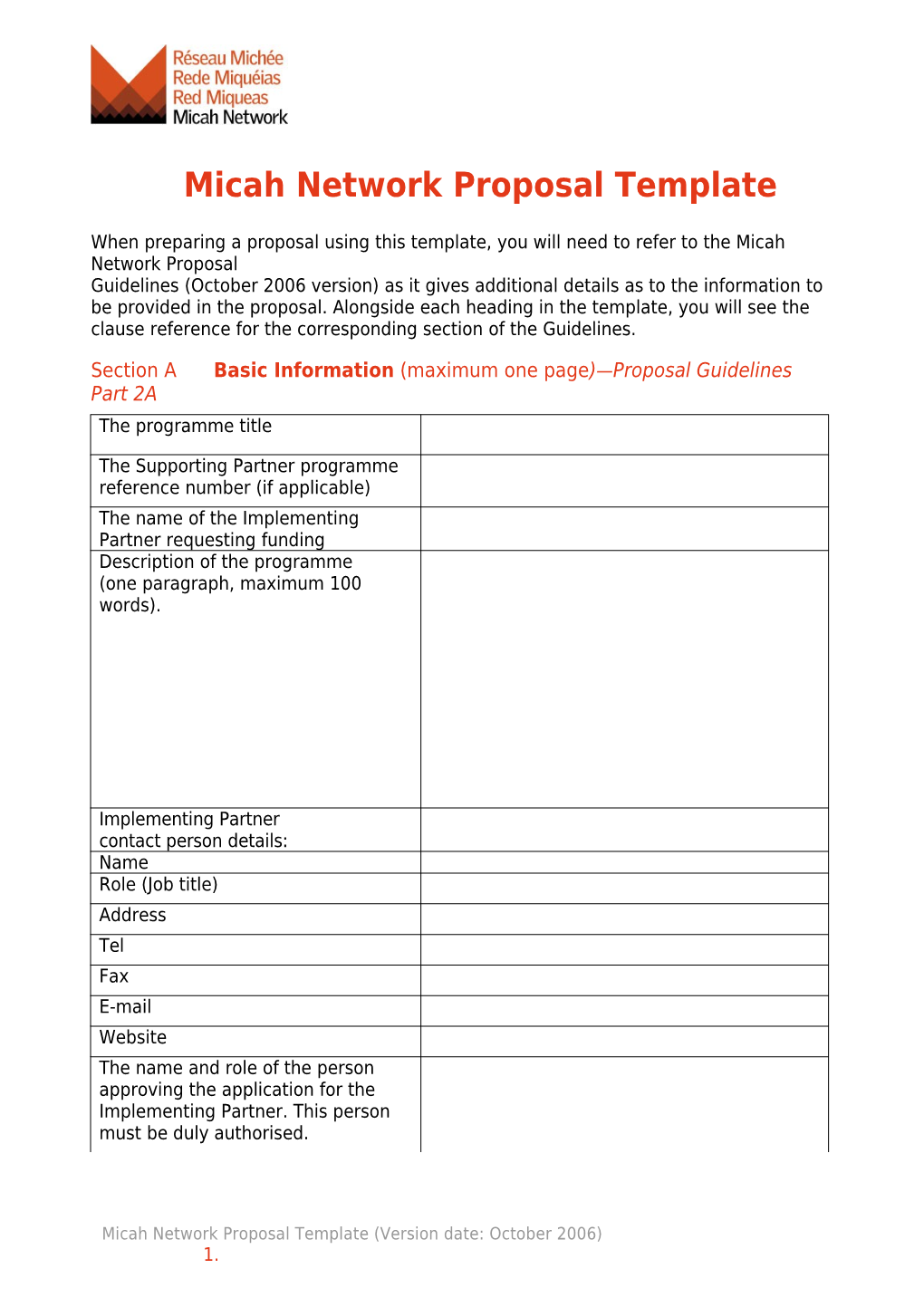 Micah Network Proposal Template