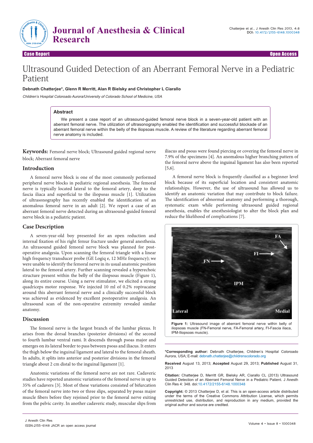 Ultrasound Guided Detection of an Aberrant Femoral Nerve in a Pediatric Patient