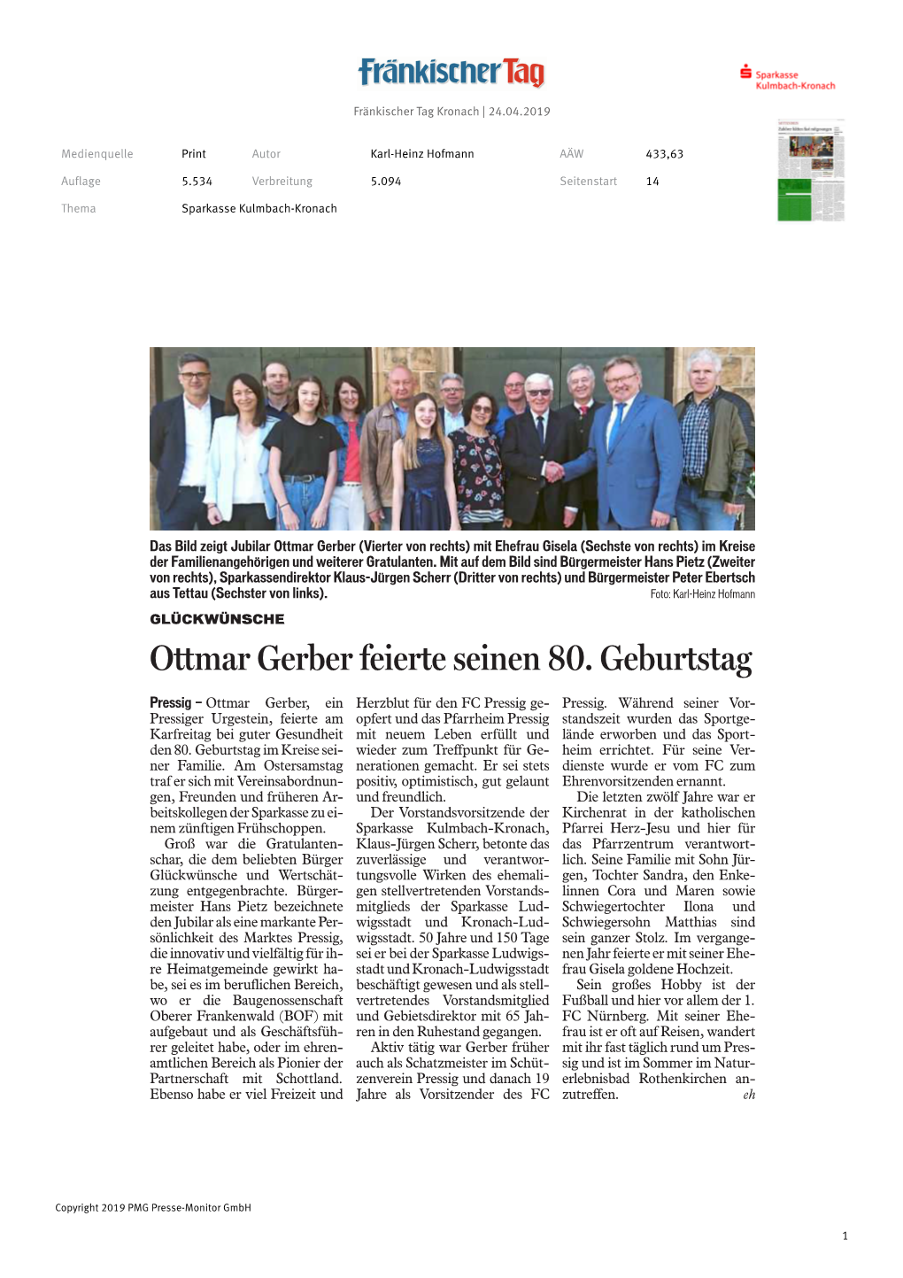 Ottmar Gerber Feierte Seinen 80. Geburtstag