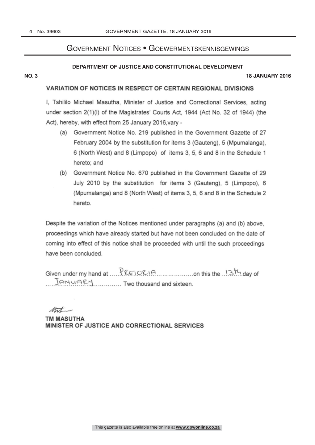 Magistrates' Courts Act: Regional Divisions