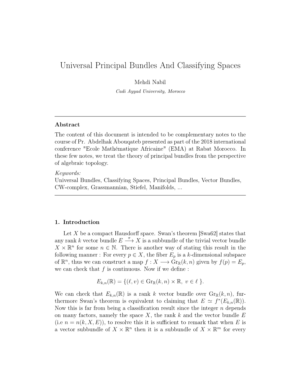 Universal Principal Bundles and Classifying Spaces