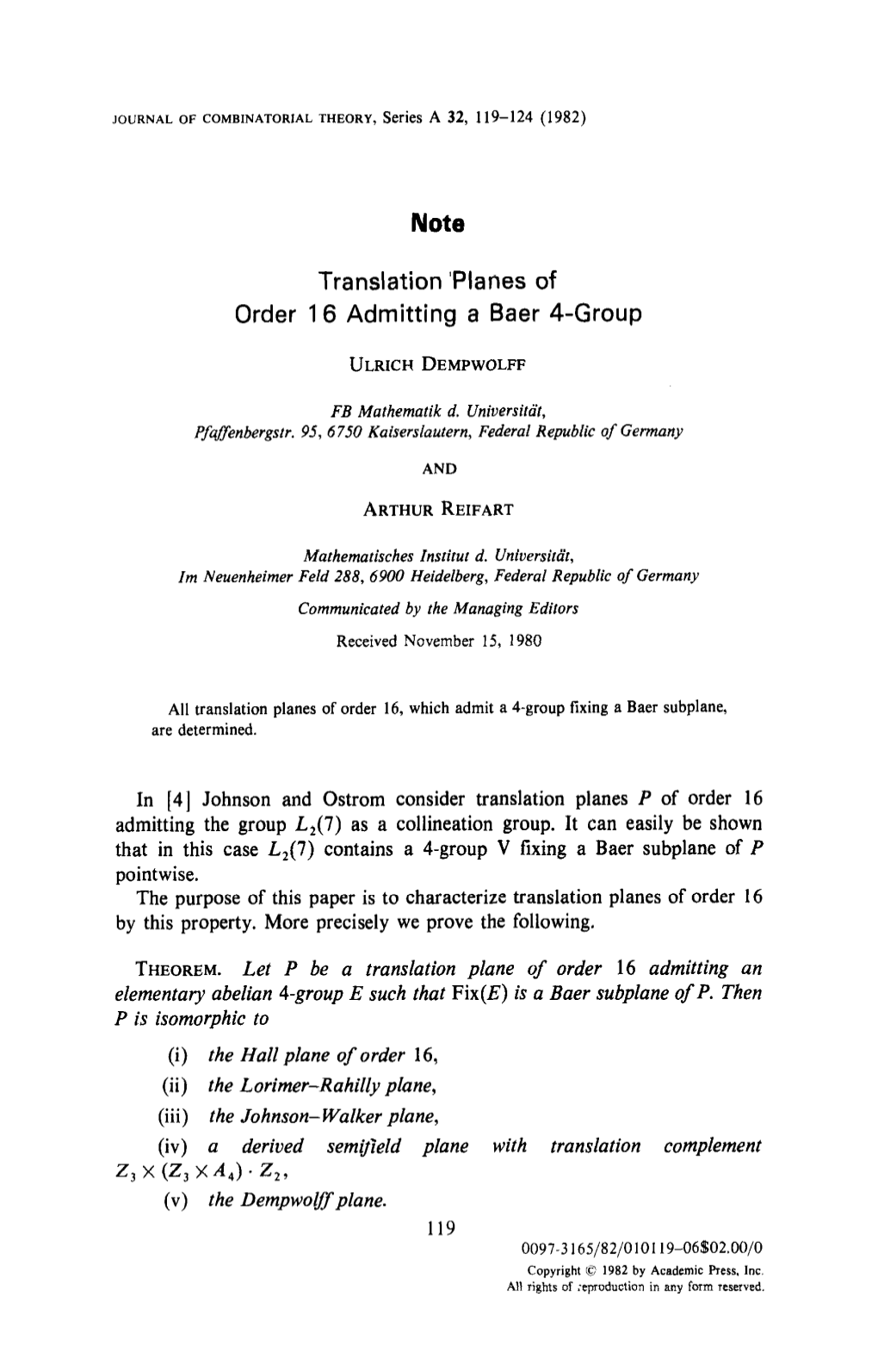 Translation 'Planes of Order 16 Admitting a Baer 4-Group