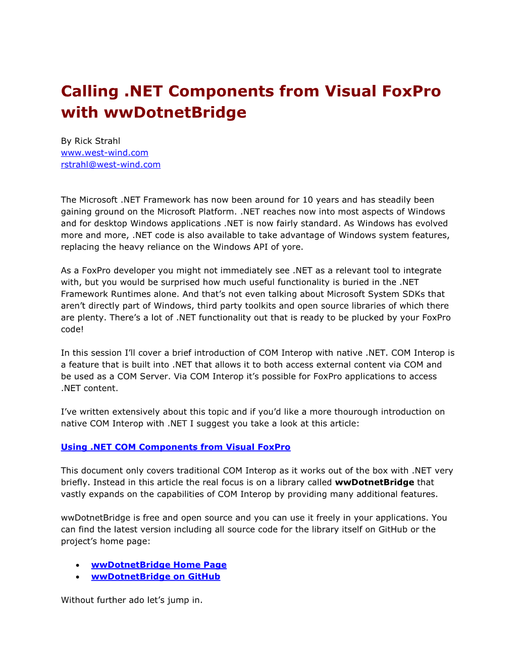 Calling .NET Components from Visual Foxpro with Wwdotnetbridge