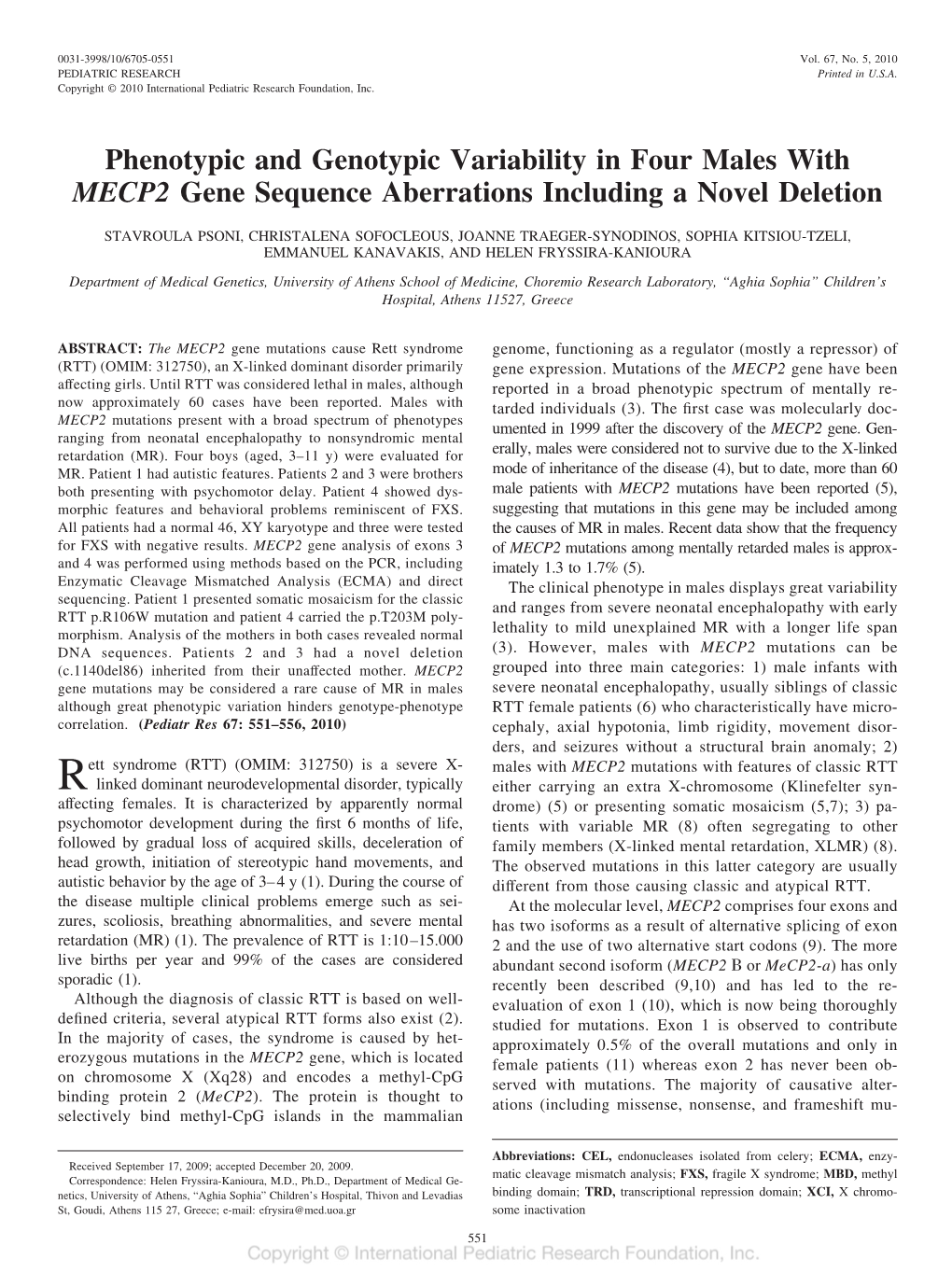 Phenotypic and Genotypic Variability in Four Males with MECP2 Gene Sequence Aberrations Including a Novel Deletion