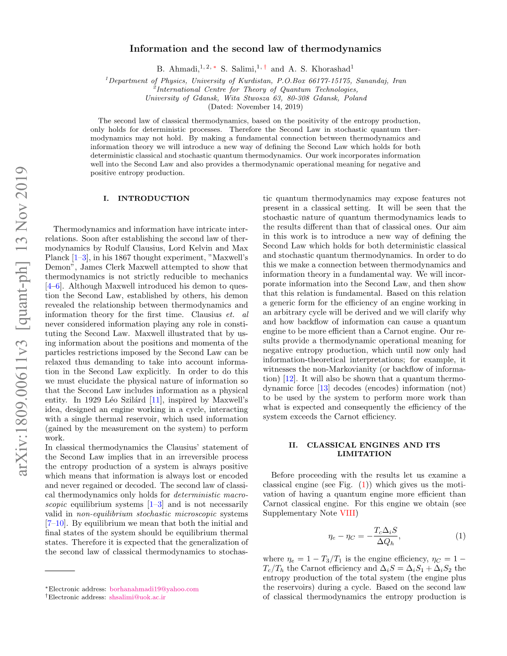 Information and the Second Law of Thermodynamics