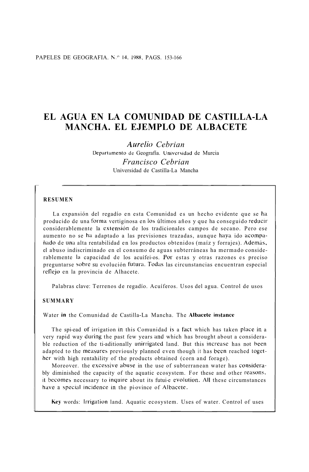 El Agua En La Comunidad De Castilla-La Mancha. El Ejemplo De Albacete