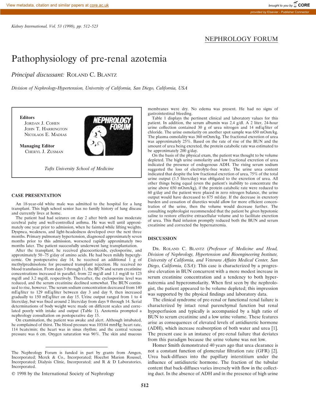 Pathophysiology of Pre-Renal Azotemia