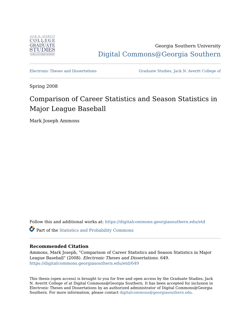 Comparison of Career Statistics and Season Statistics in Major League Baseball