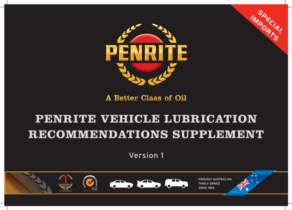 Penrite Vehicle Lubrication Recommendations Supplement