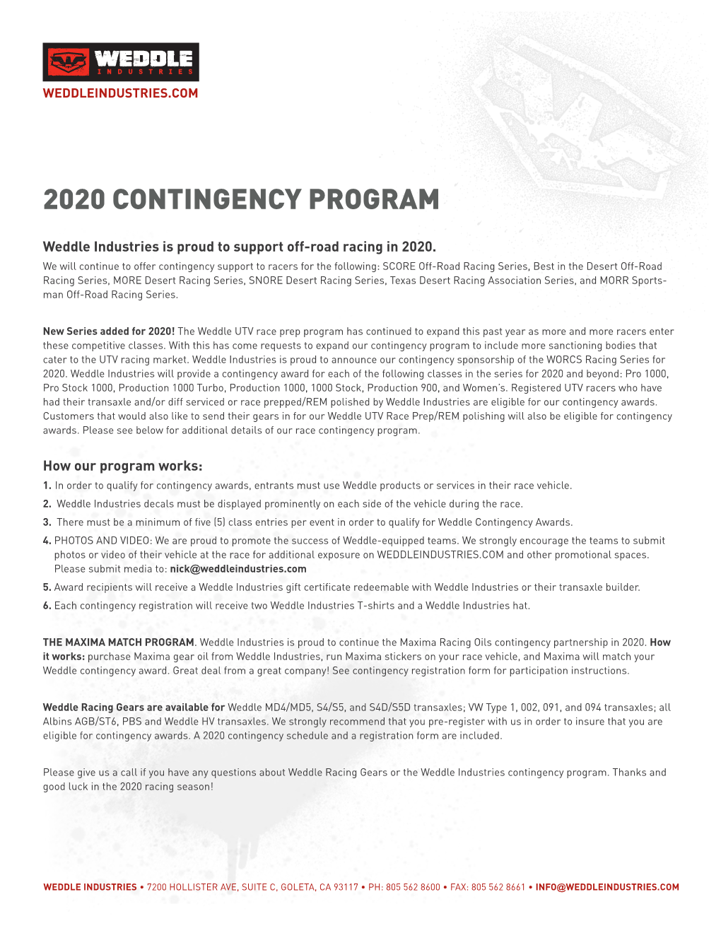2020 Contingency Program