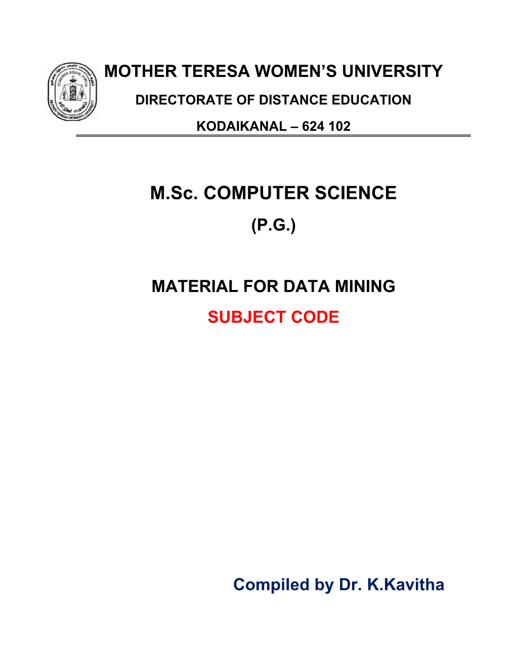 Data Mining Subject Code
