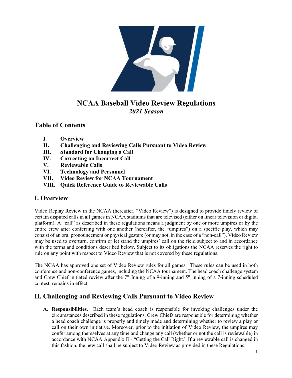 2021 NCAA Video Review Regulations