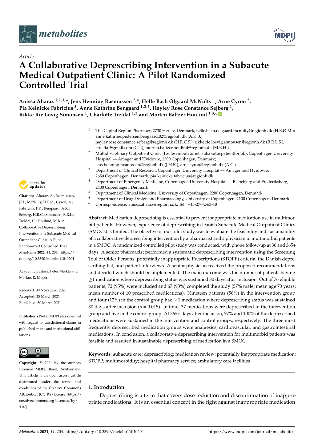 A Collaborative Deprescribing Intervention in a Subacute Medical Outpatient Clinic: a Pilot Randomized Controlled Trial