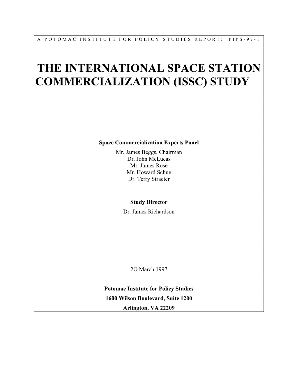 The International Space Station Commercialization (Issc) Study