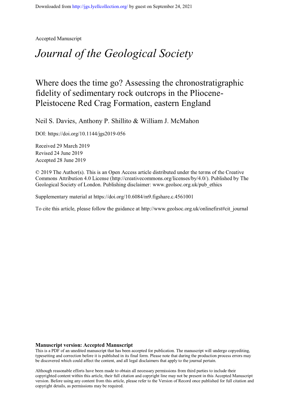 Assessing the Chronostratigraphic Fidelity of Sedimentary Rock Outcrops in the Pliocene- Pleistocene Red Crag Formation, Eastern England