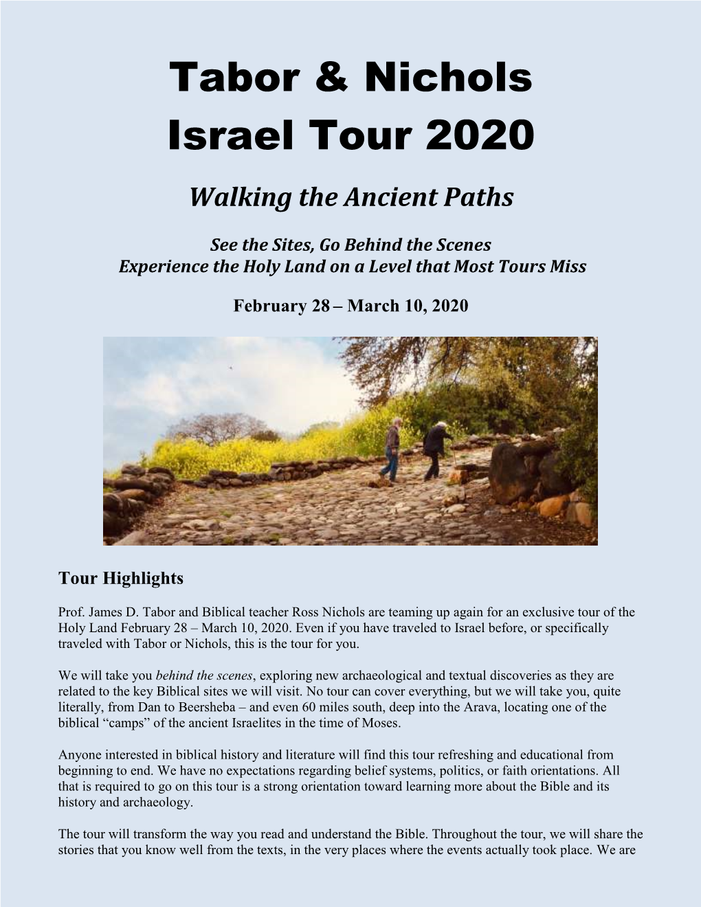 Tabor & Nichols Israel Tour 2020