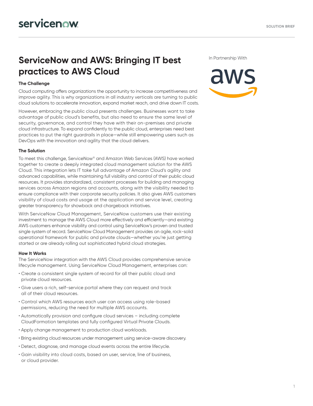 Servicenow and AWS: Bringing IT Best Practices to AWS Cloud