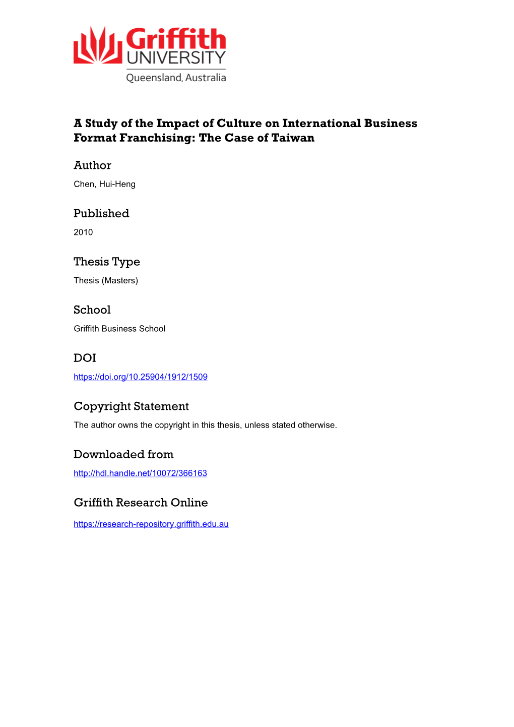 Griffith Business School a Study of the Impact Of