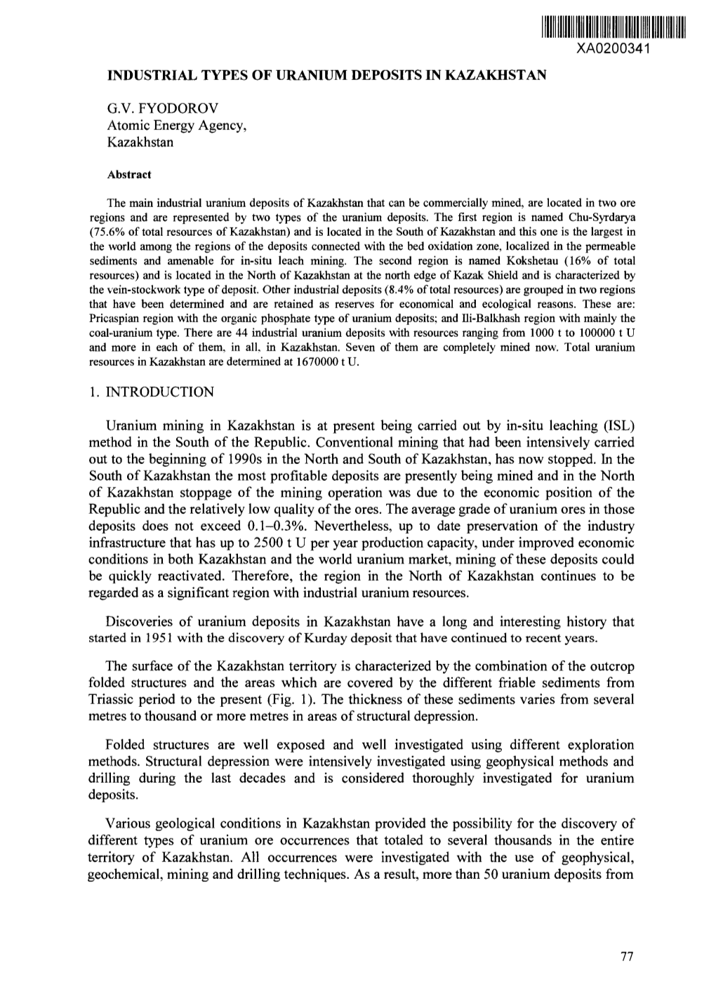 Industrial Types of Uranium Deposits in Kazakhstan