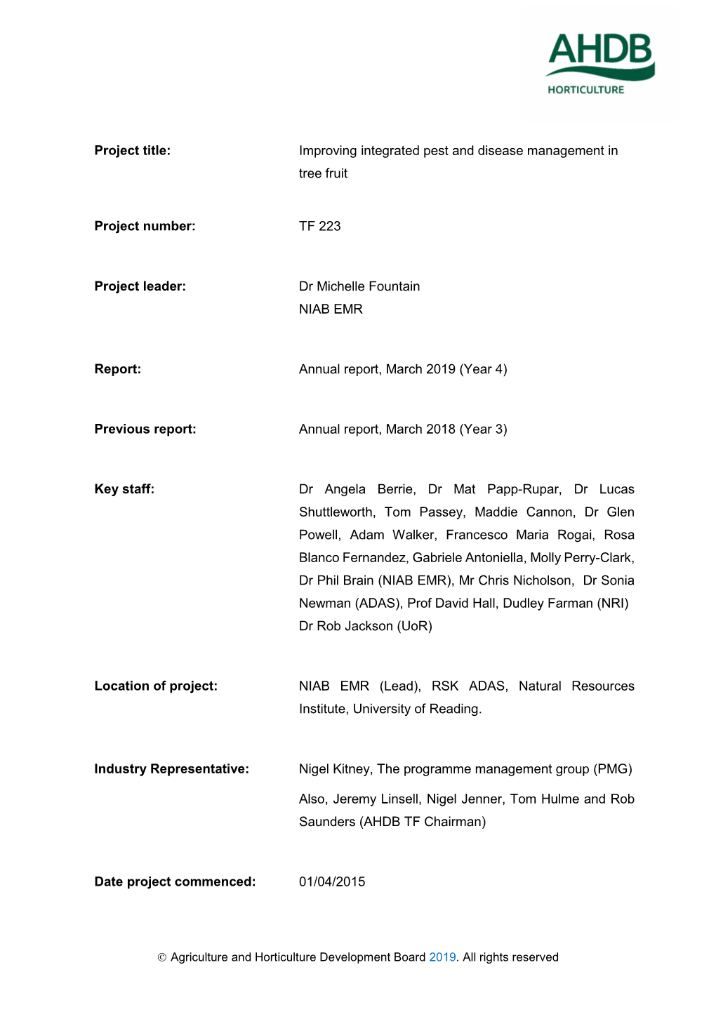 Project Title: Improving Integrated Pest and Disease Management in Tree Fruit