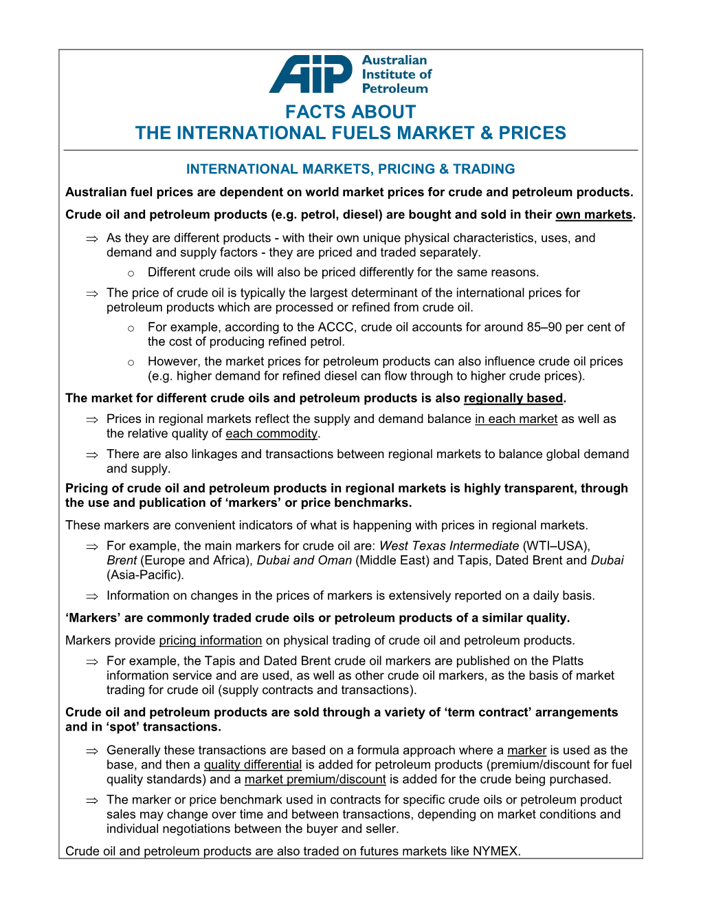 Facts About the International Fuels Market & Prices