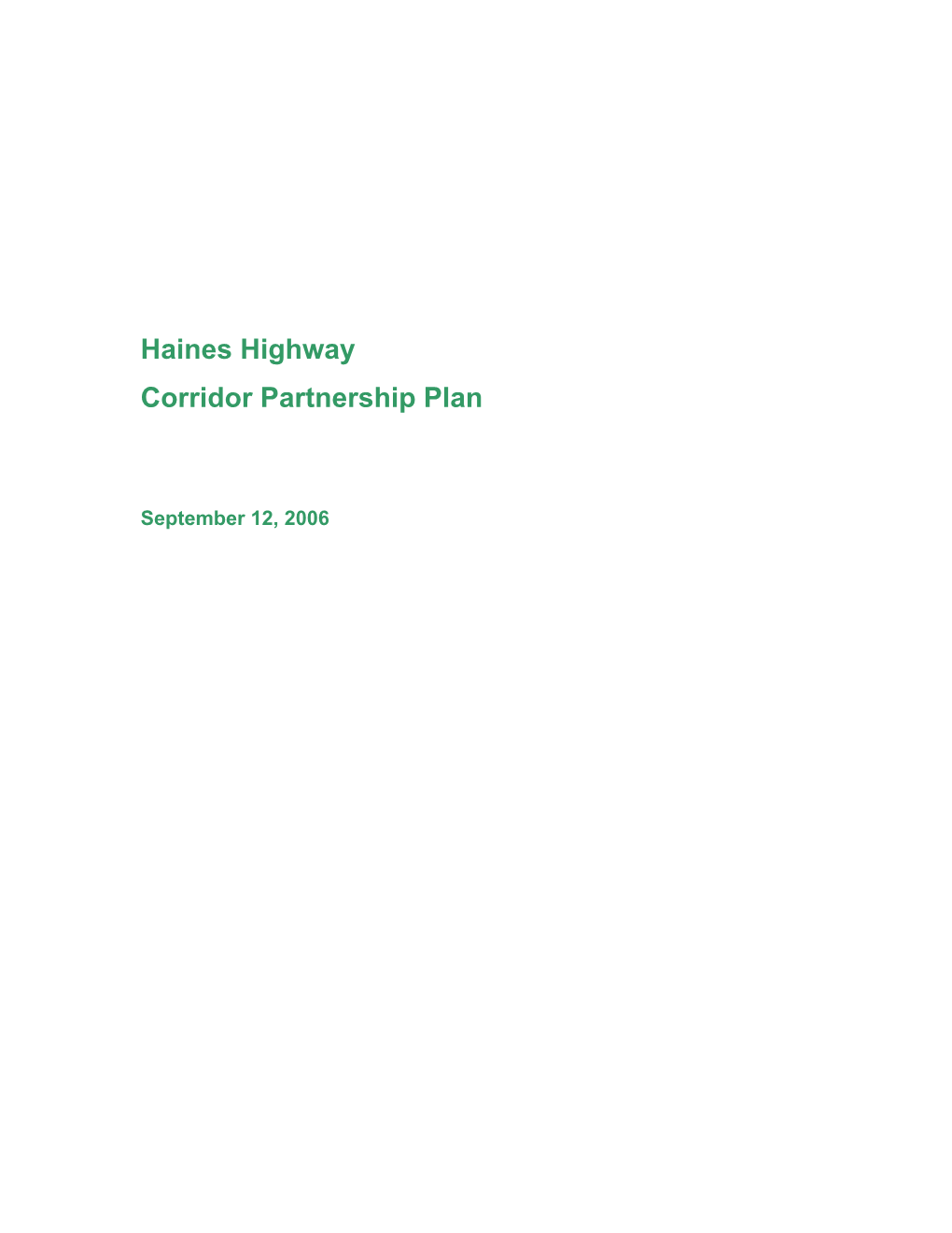 Haines Highway Corridor Partnership Plan