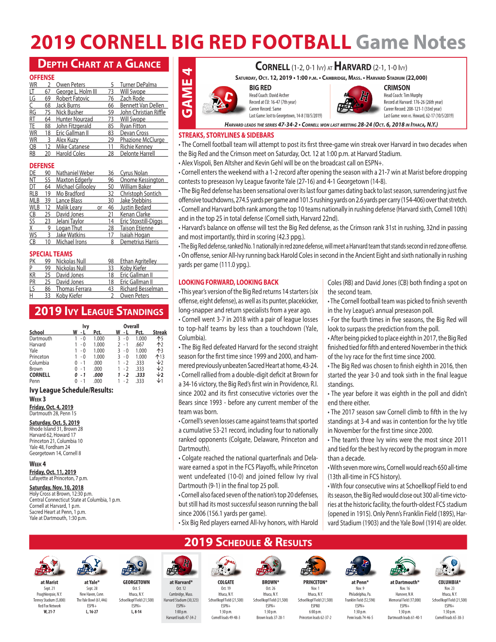 2019 CORNELL BIG RED FOOTBALL Game Notes