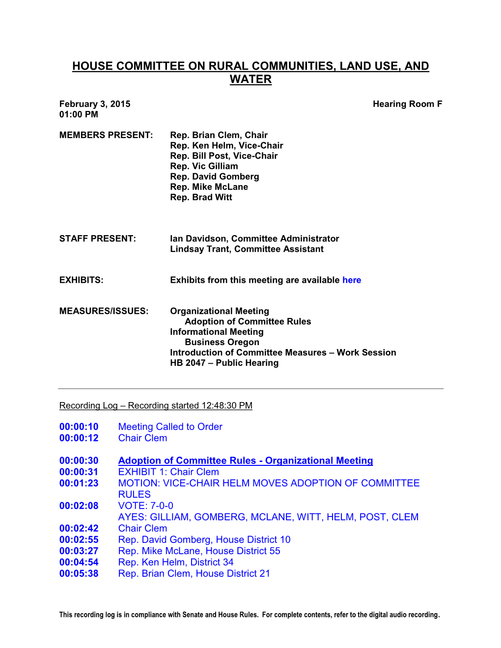 House Committee on Rural Communities, Land Use, and Water