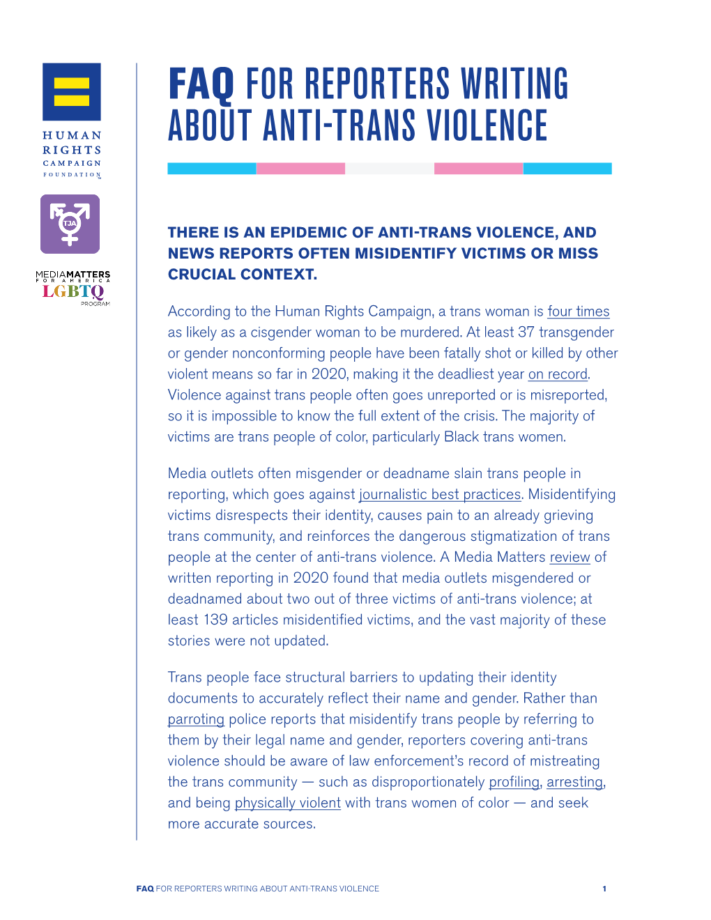 Faq for Reporters Writing About Anti-Trans Violence