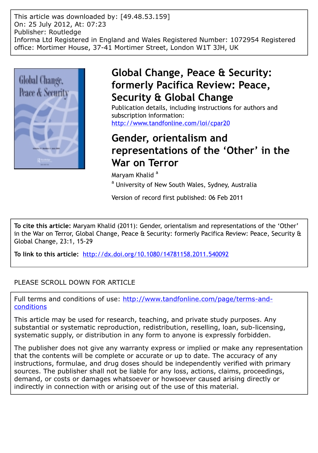 Gender, Orientalism and Representations of the 'Other' in The