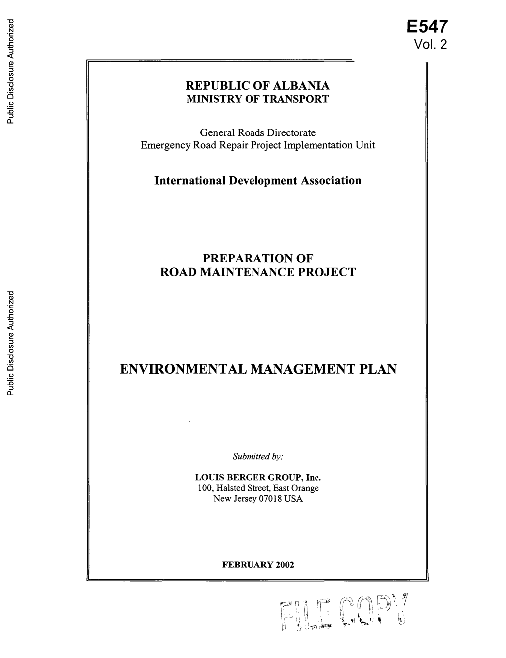 ENVIRONMENTAL MANAGEMENT PLAN Public Disclosure Authorized