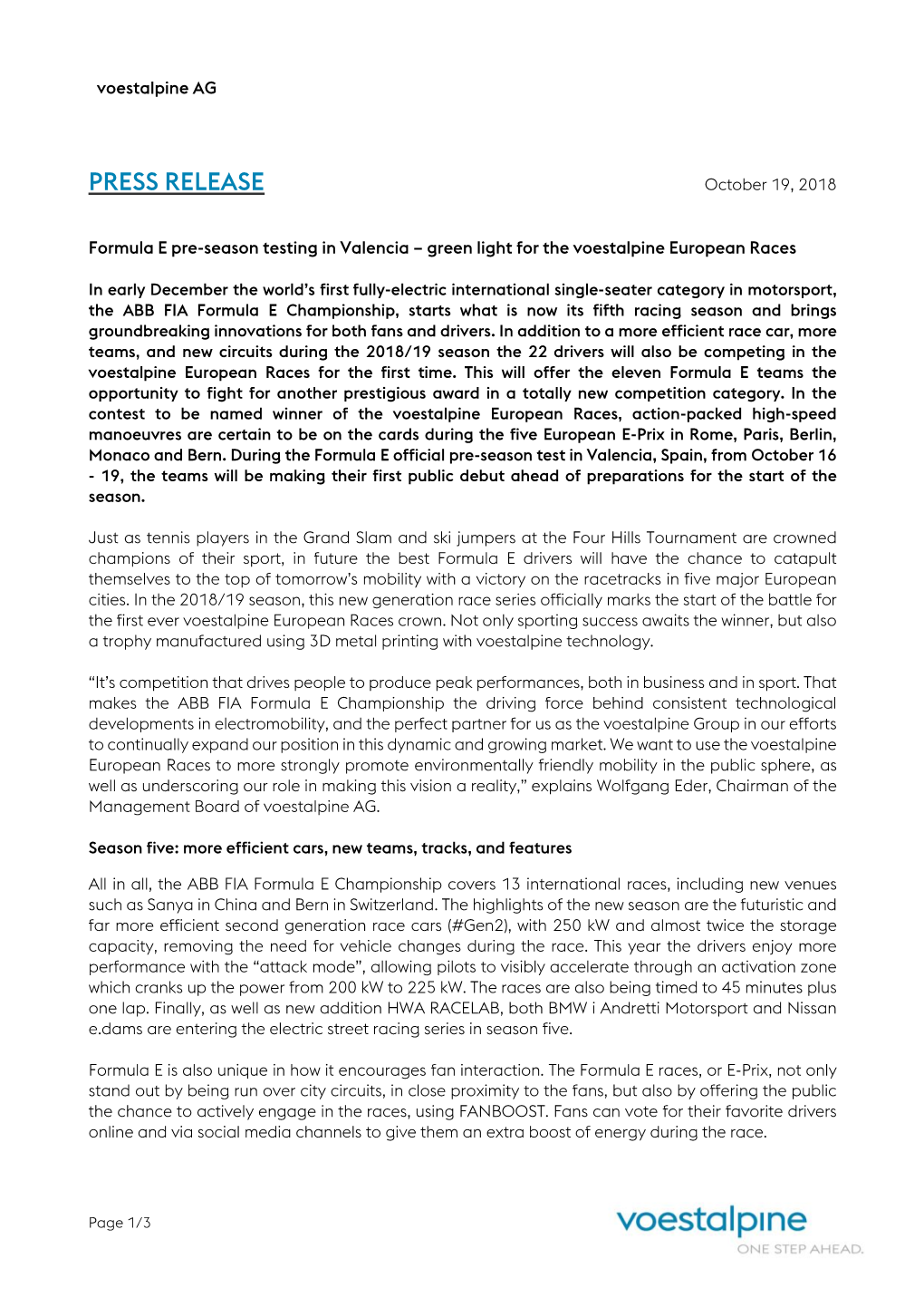 Press Release As PDF: Formula E Pre-Season Testing in Valencia