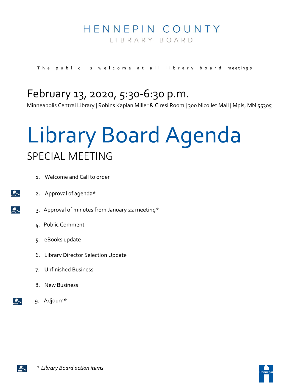 Library Board Agenda SPECIAL MEETING