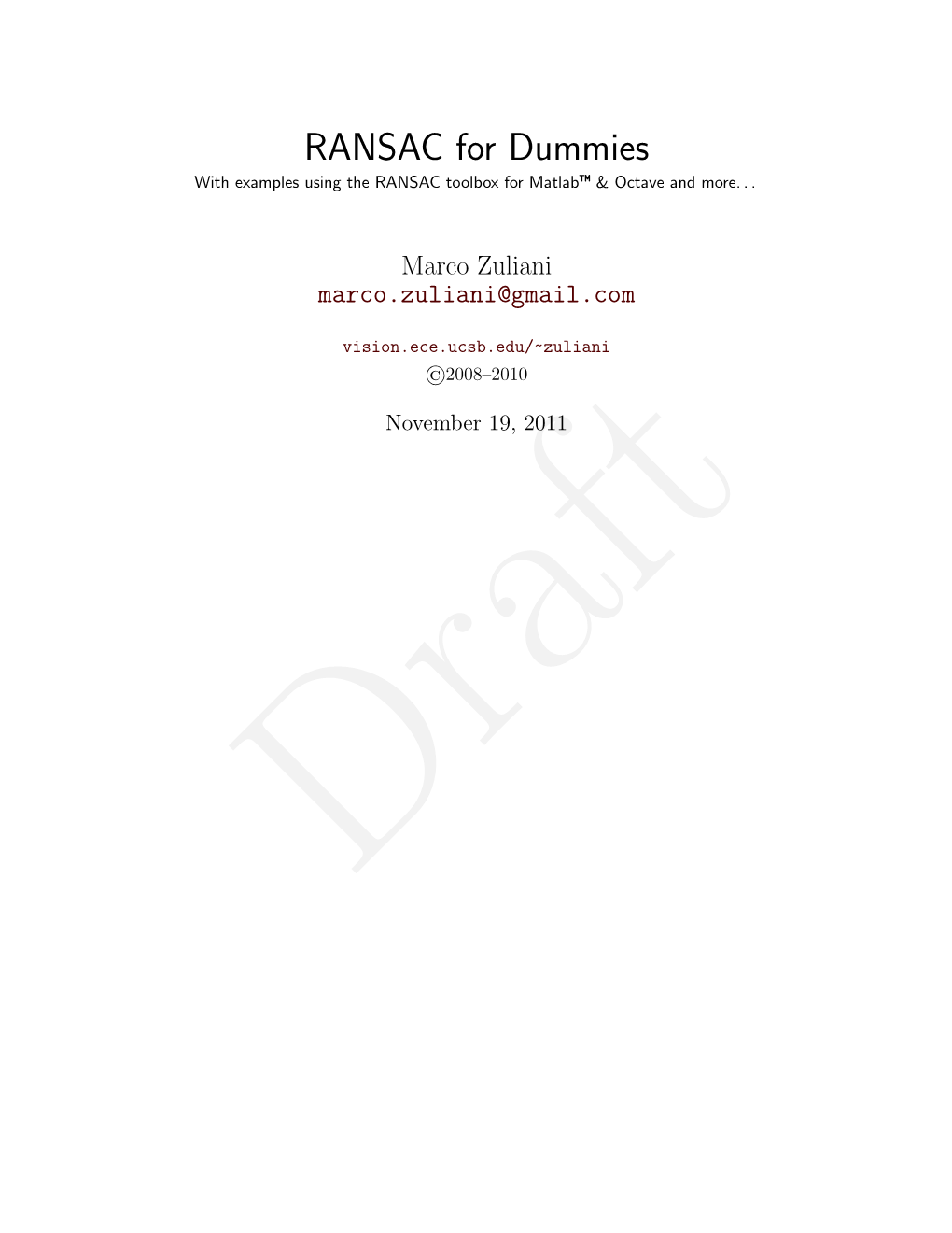 RANSAC for Dummies with Examples Using the RANSAC Toolbox for Matlab™ & Octave and More