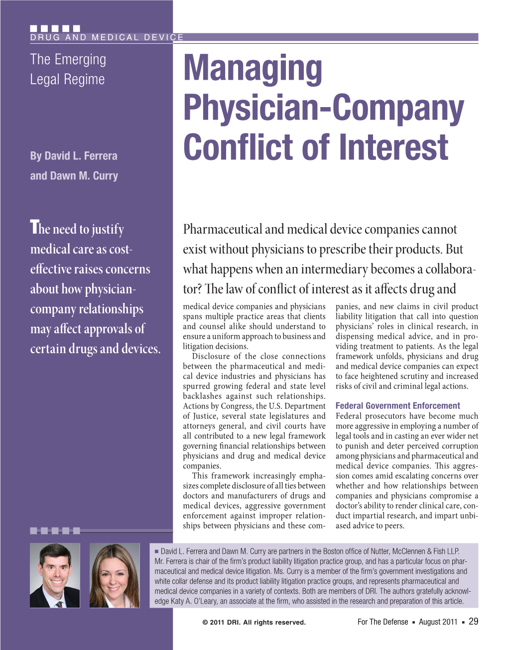 Managing Physician-Company Conflict of Interest