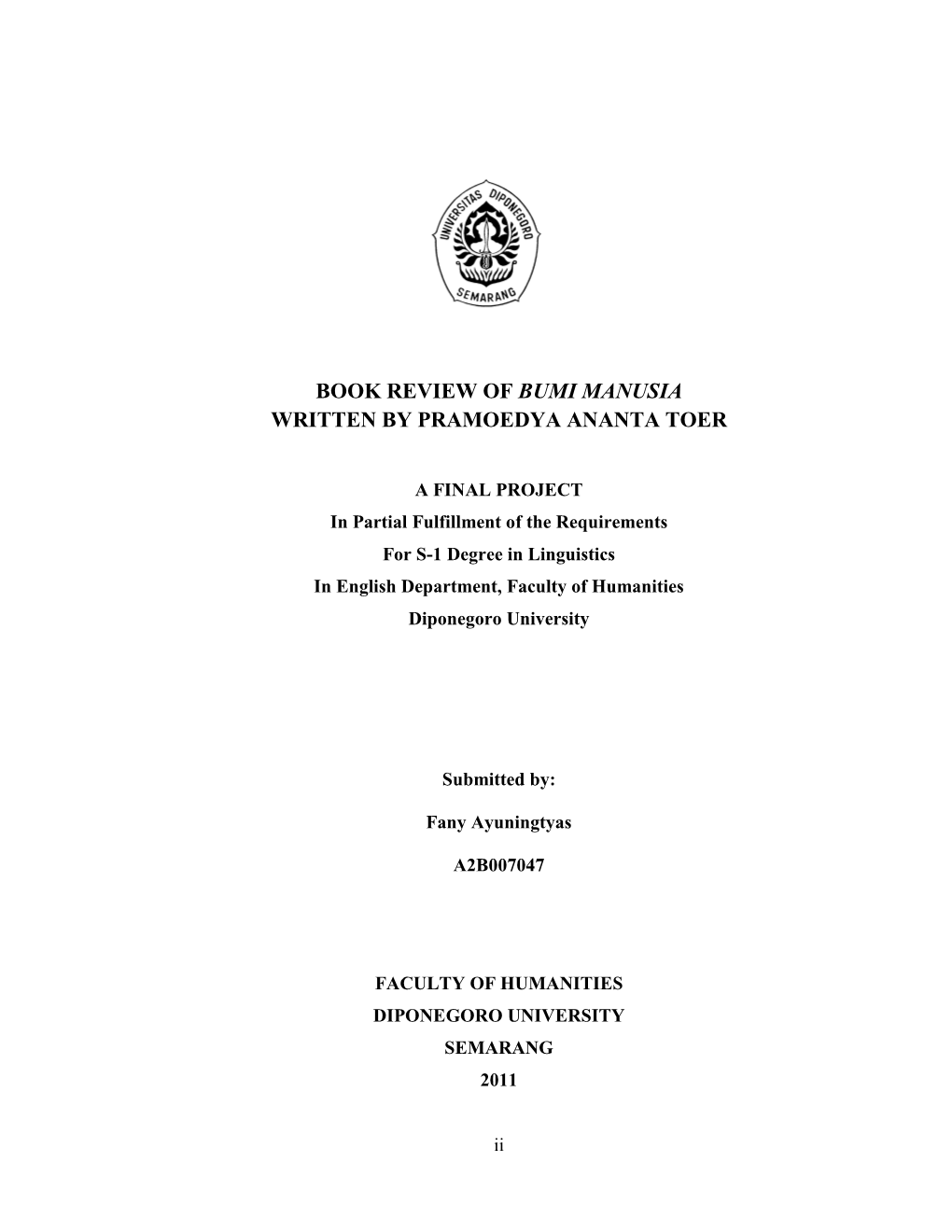 Book Review of Bumi Manusia Written by Pramoedya Ananta Toer