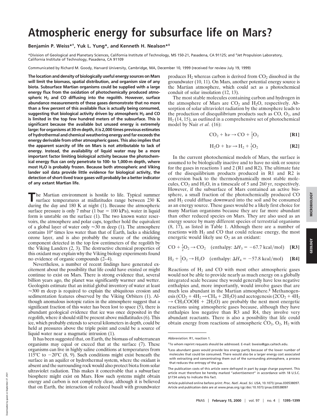 Atmospheric Energy for Subsurface Life on Mars?