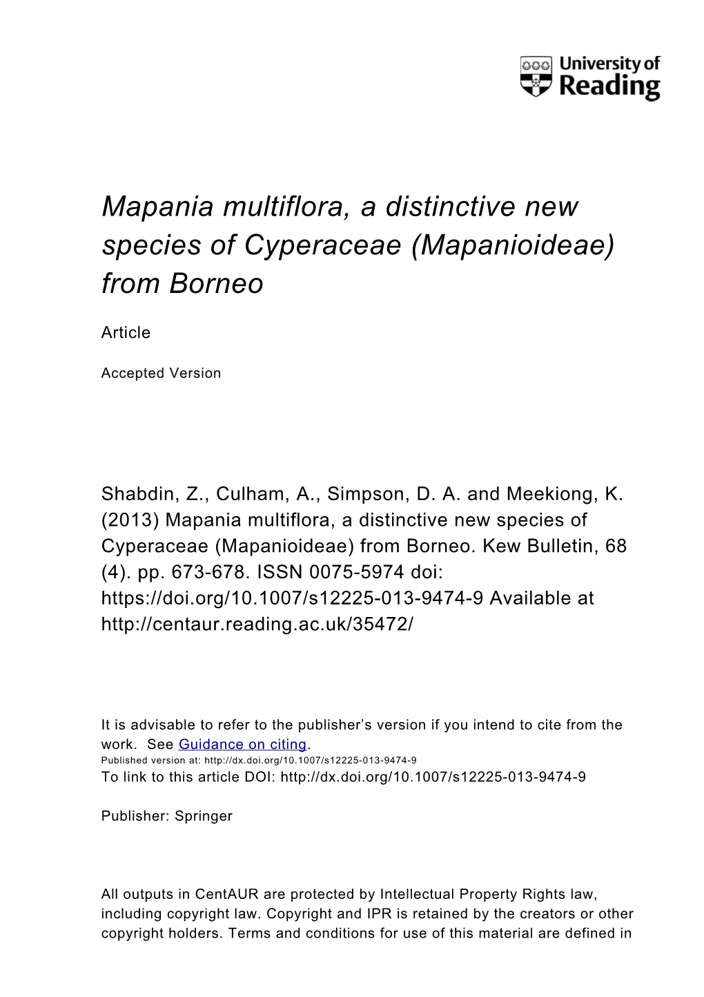 An Interesting New Species of Mapania (Cyperaceae)