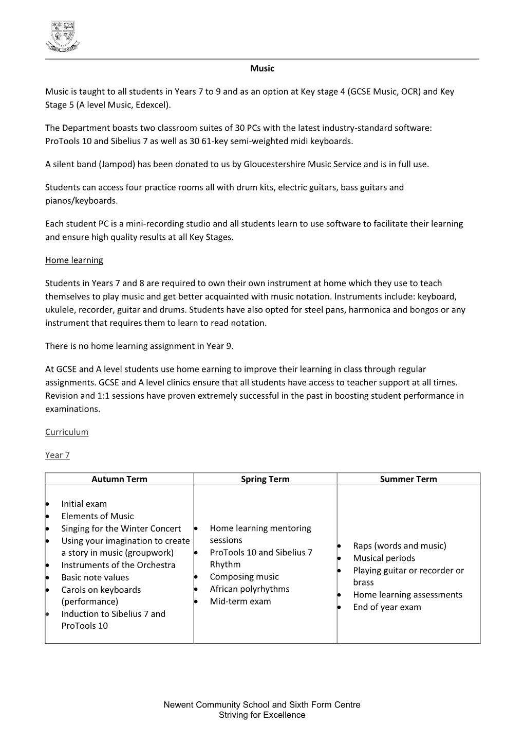 GCSE Music, OCR) and Key Stage 5 (A Level Music, Edexcel)