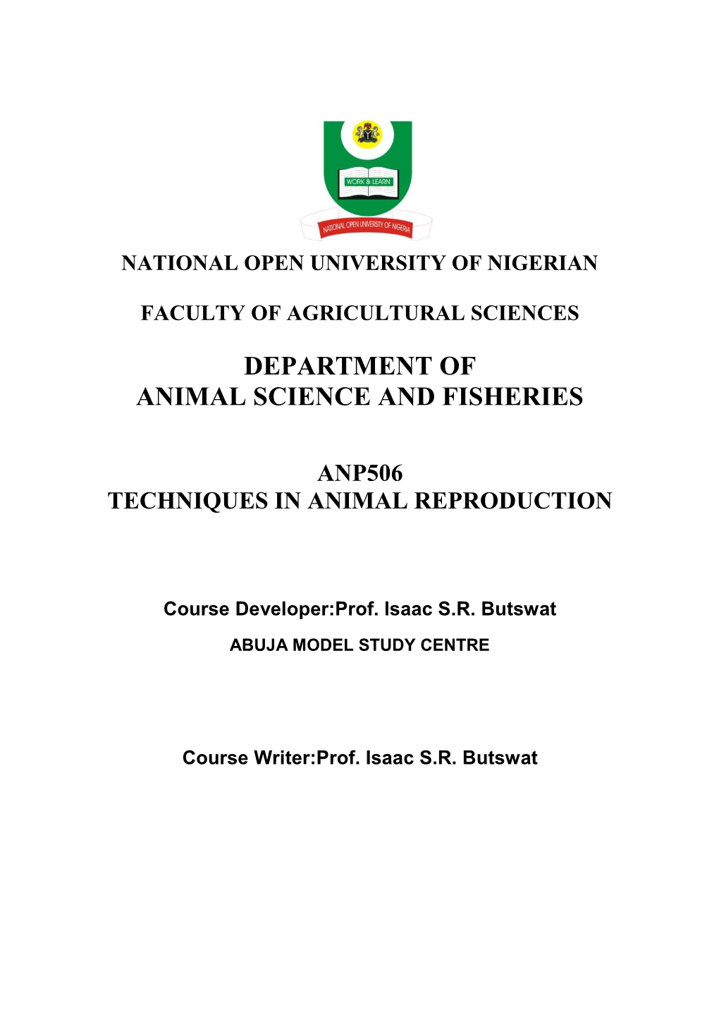 Department of Animal Science and Fisheries