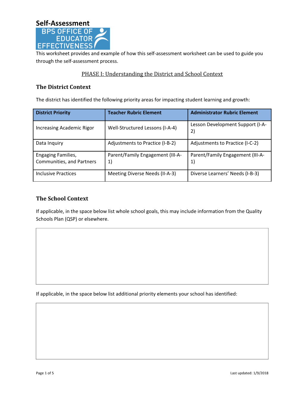 PHASE I: Understanding the District and School Context