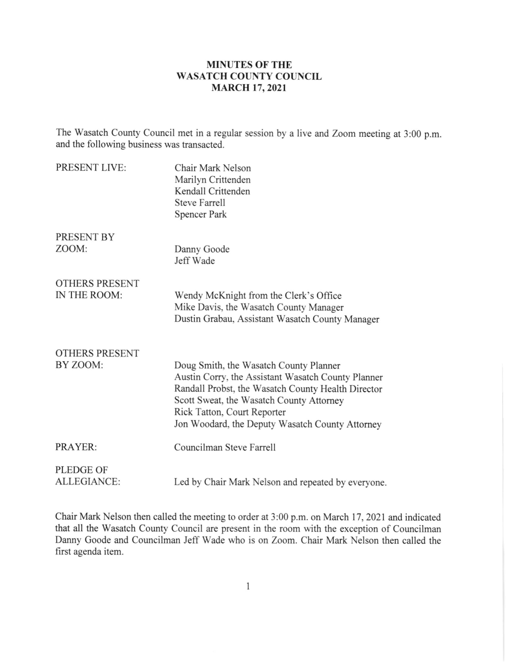 Minutes of the Wasatch County Council March 17,2O2i