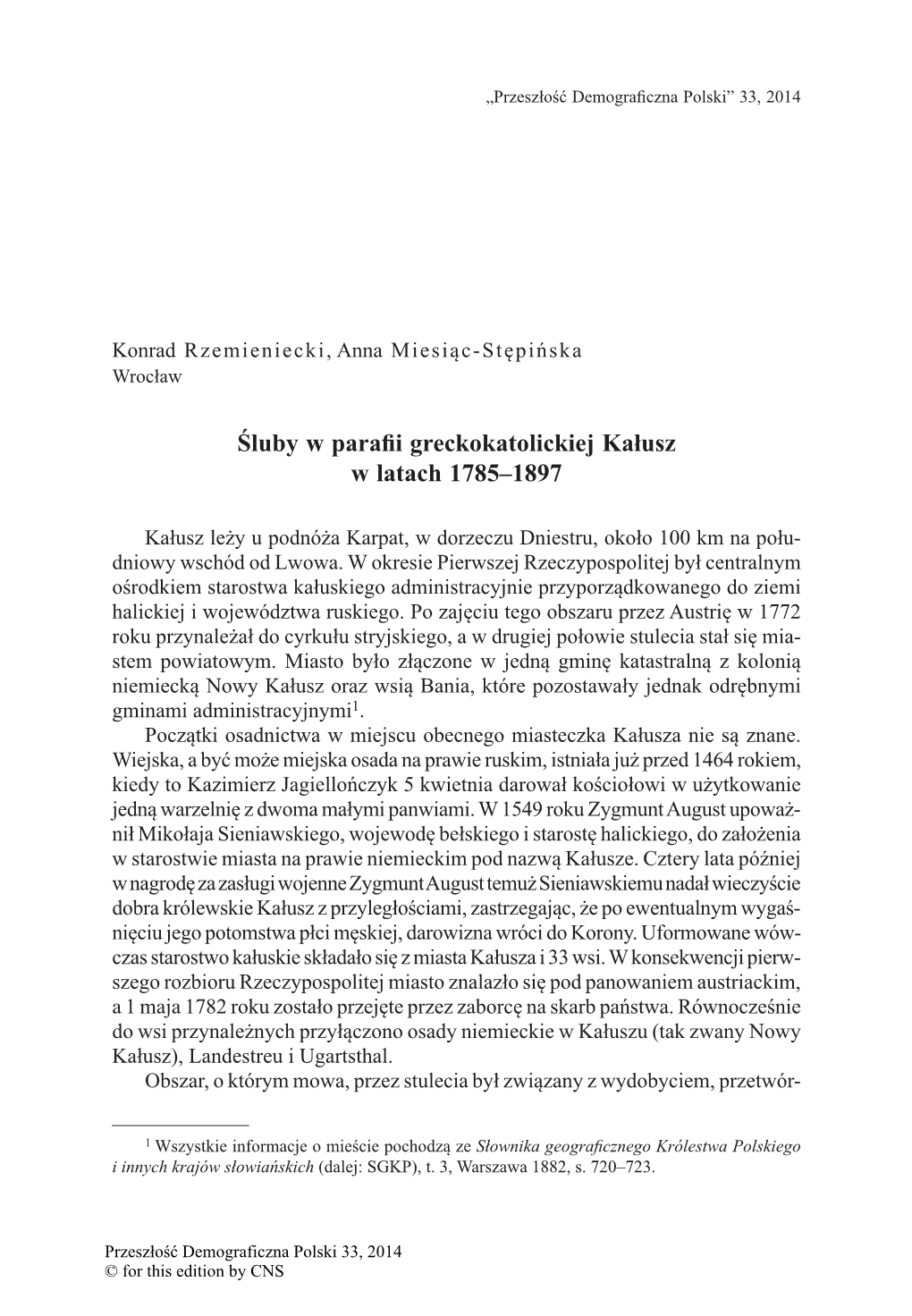 Śluby W Parafii Greckokatolickiej Kałusz W Latach 1785–1897