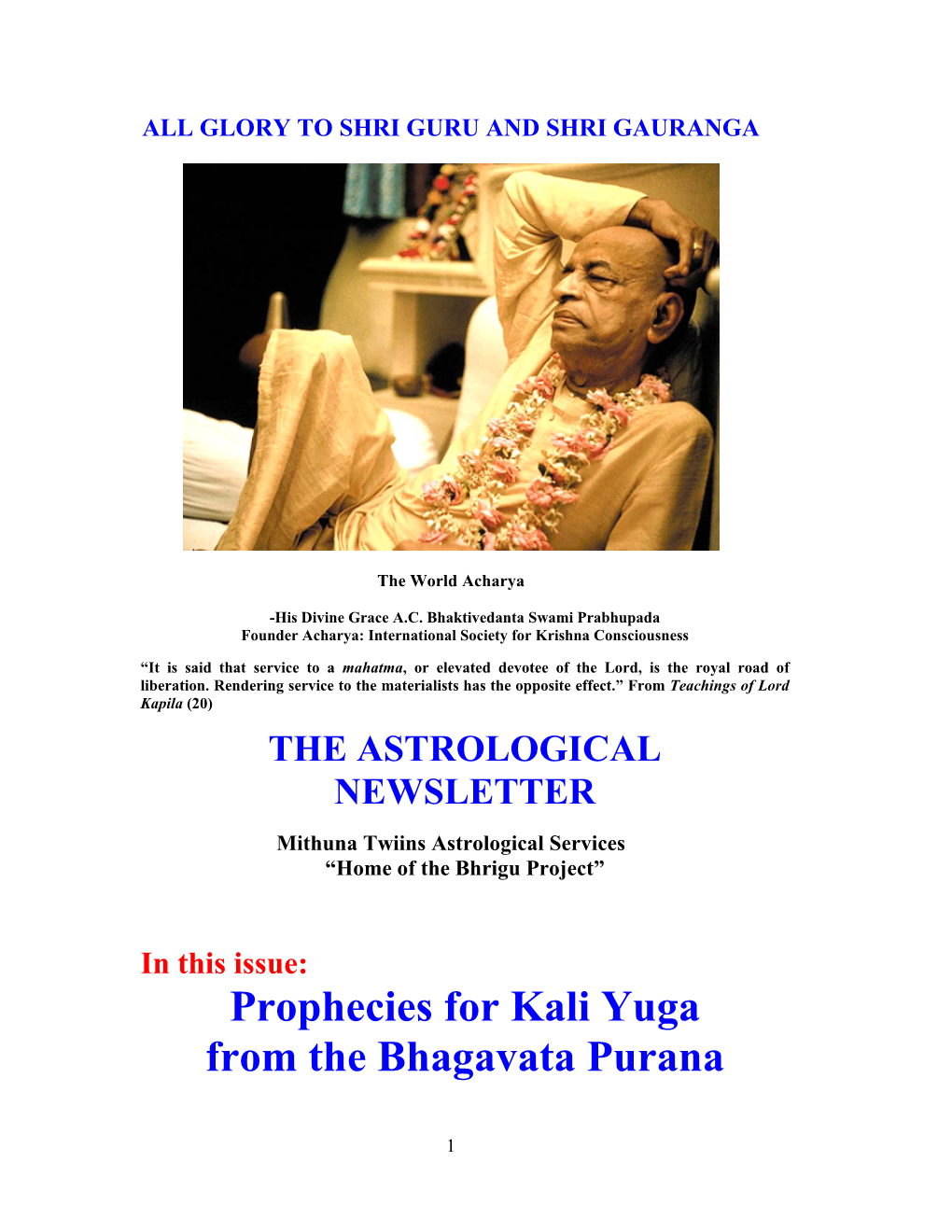 Prophecies for Kali Yuga from the Bhagavata Purana